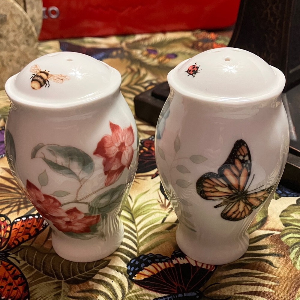 Porcelain Shakers with Floral and Butterfly Design